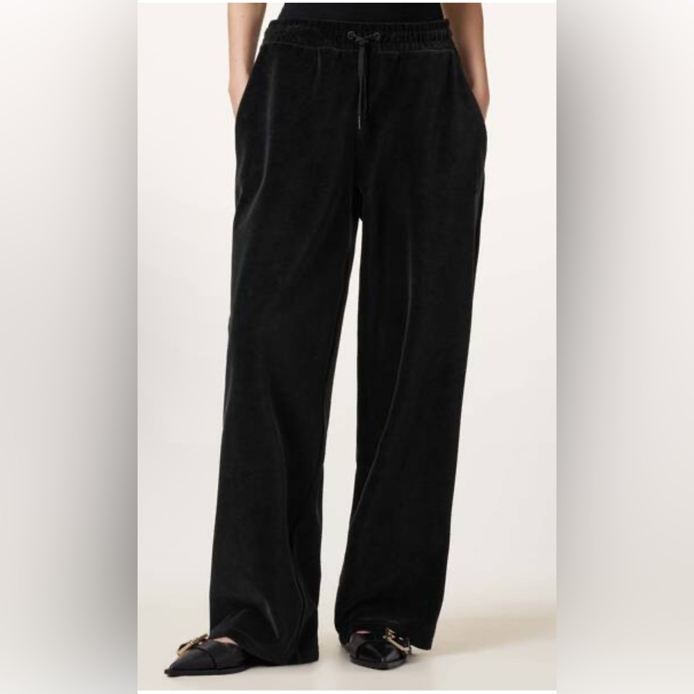 AllSaints Tyler Wide Leg Velvet Trouser in Black Size 10 New